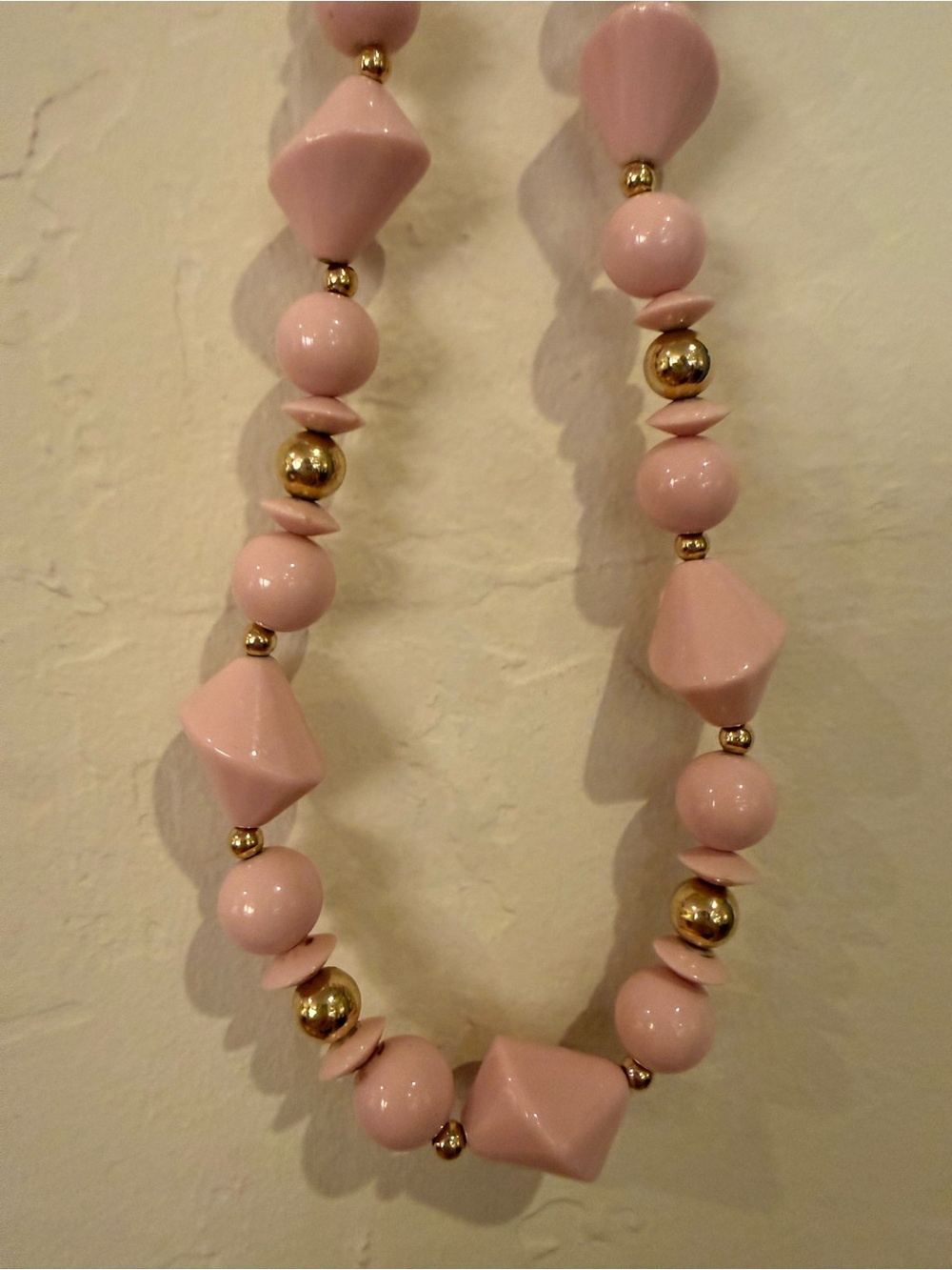 Vintage Pink Lucite Beaded Necklace with Gold Accents - Picture 4 of 8